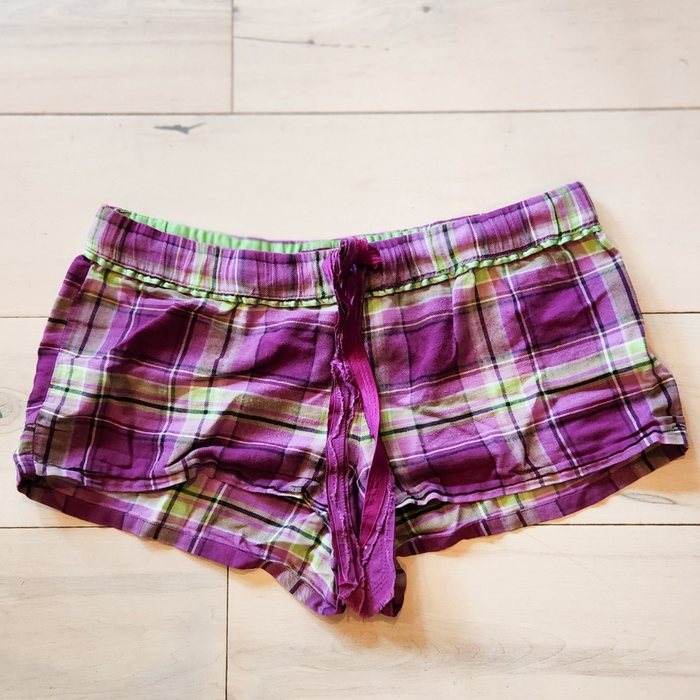 Purple Green Plaid Sleepwear Shorts String tie